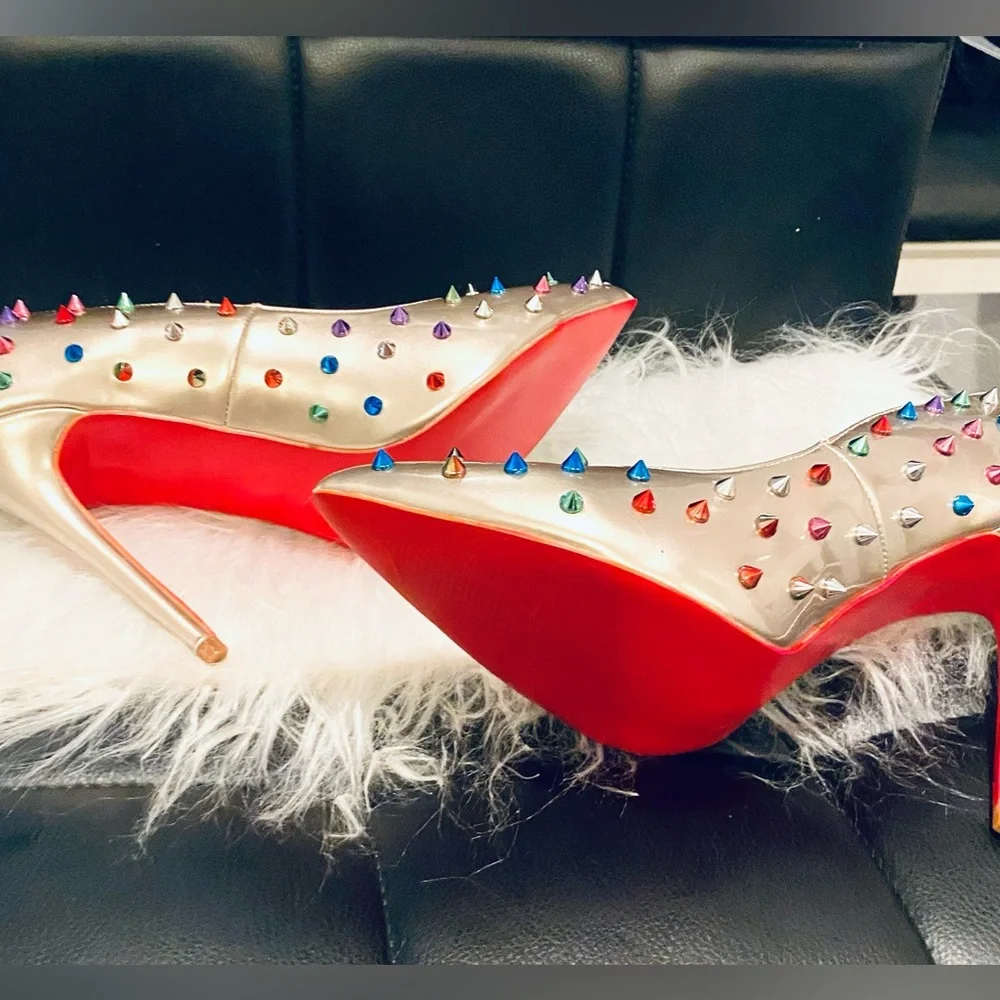 Women Custom Red Bottom Sexy Heels Pumps Studded Rivet Party Wedding Shoes - Picture 4 of 13